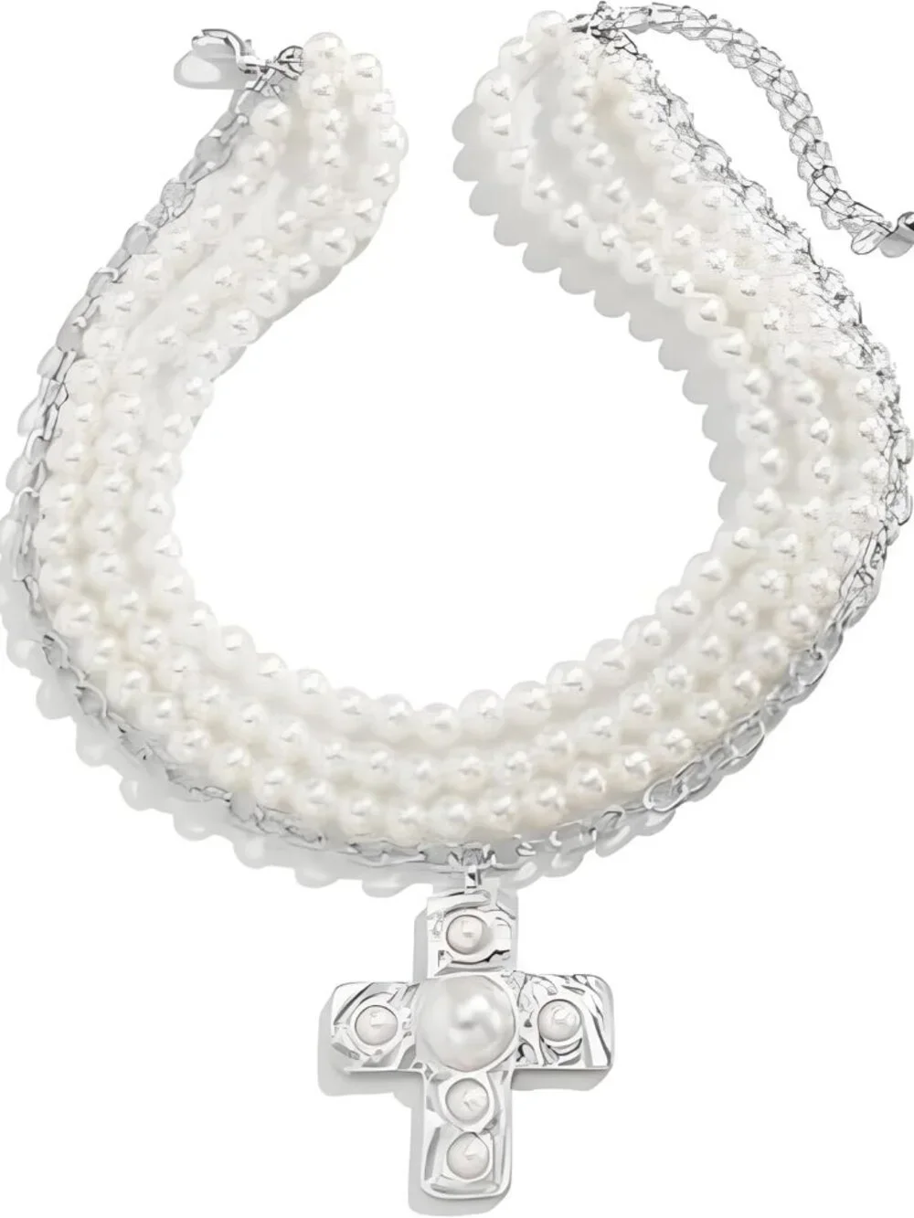Pearl Cross Necklace for Women Chunky Gold Cross Necklace Layered Cross Pearl St